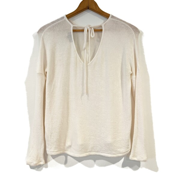 Topshop Ivory Lightweight Sweater Keyhole Back with Tie US 2 - Picture 8 of 9